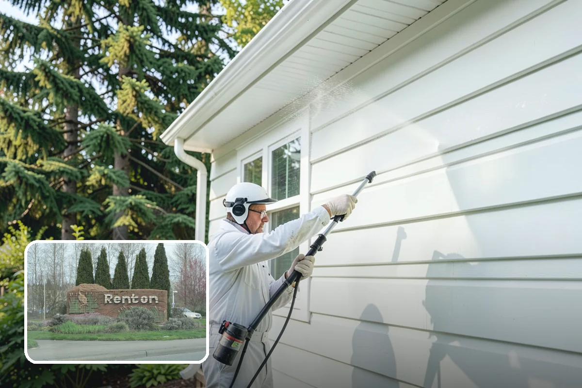 Exterior Gutter Whitening in Renton, King County, WA - Dissolves the gray oxidation layer on white gutter faces