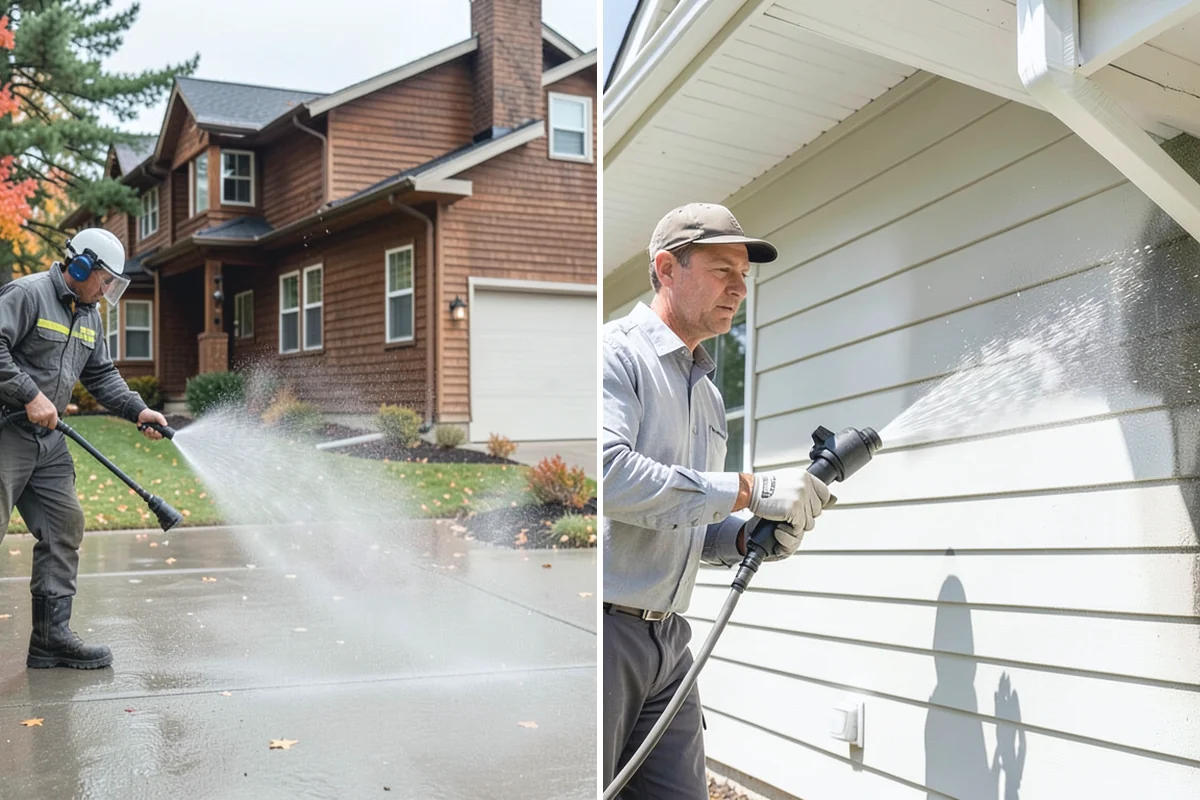 Exterior Gutter Whitening in Renton, King County, WA - Rinse loose grime from the gutter faces