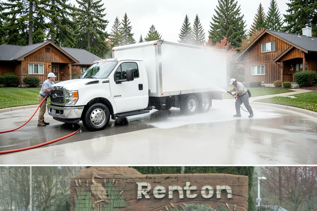 Exterior Gutter Whitening in Renton, King County, WA - Whitening shows best in spring or summer when brighter light highlights the restored panels.