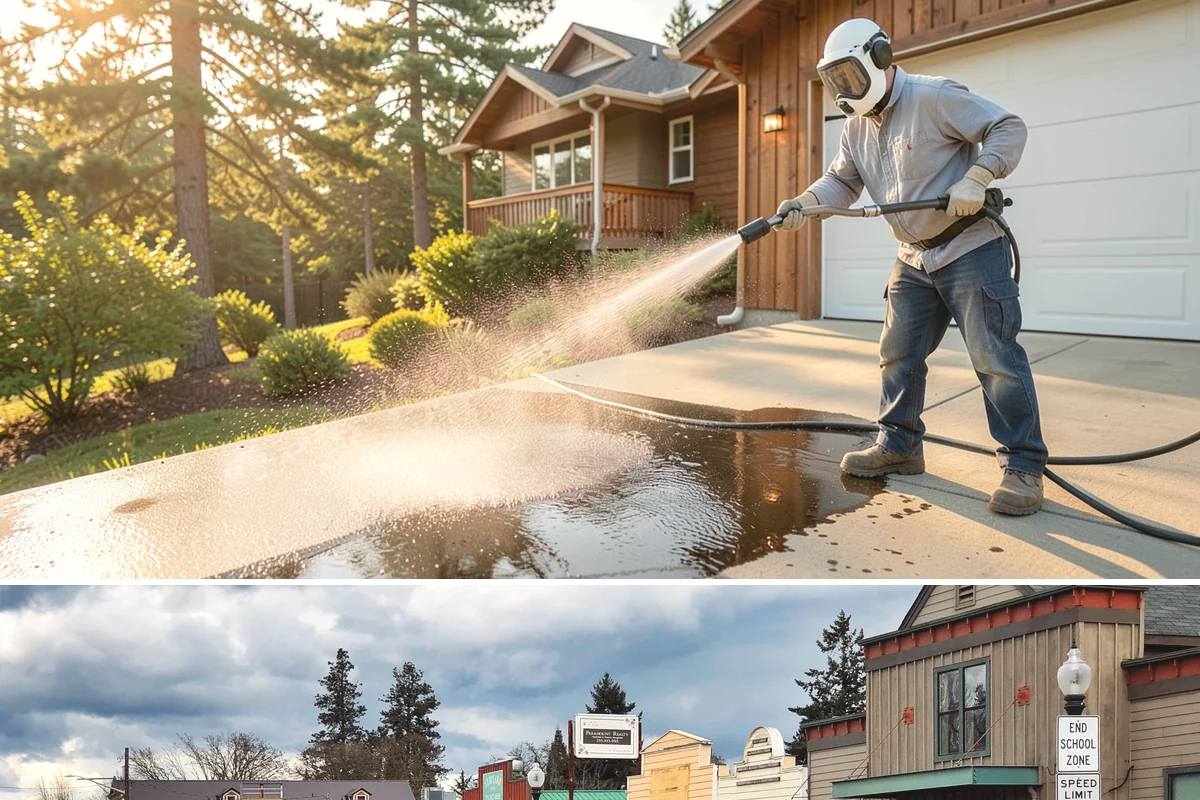 Exterior Gutter Whitening in Roy, Pierce County, WA - Whitening shows best in spring or summer when brighter light highlights the restored panels.