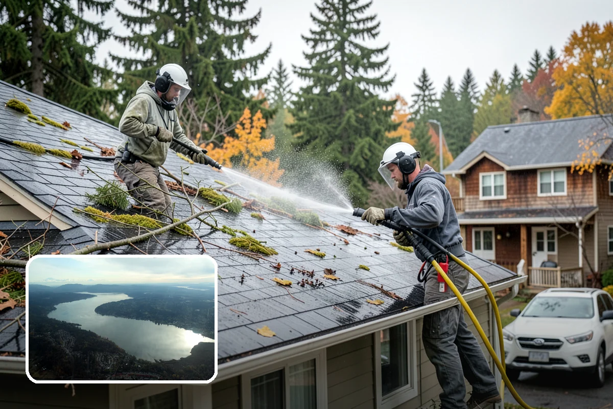 Exterior Gutter Whitening in Sammamish, King County, WA - Dissolves the gray oxidation layer on white gutter faces