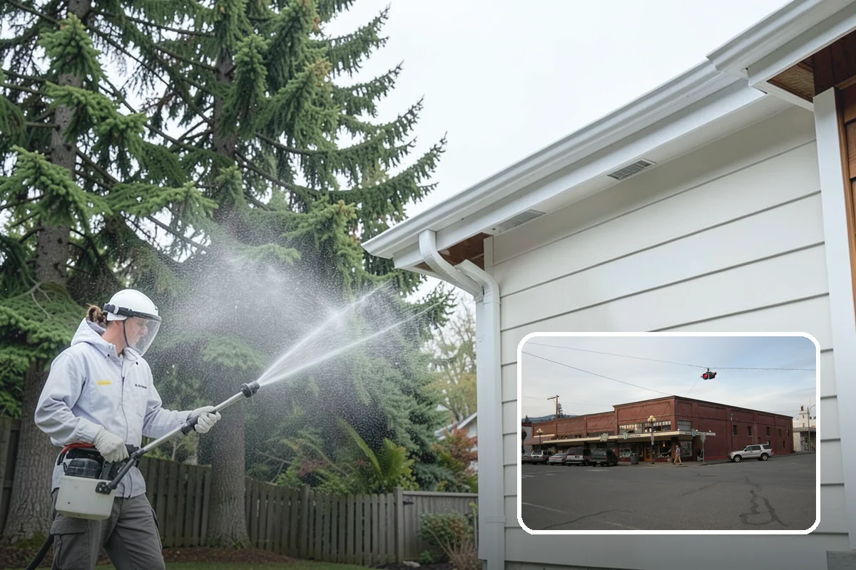 Exterior Gutter Whitening in Sedro-Woolley, Skagit County, WA - Dissolves the gray oxidation layer on white gutter faces