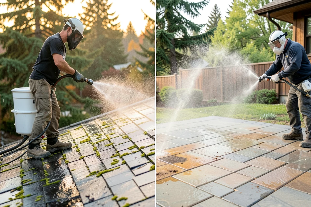 Exterior Gutter Whitening in Shoreline, King County, WA - Rinse loose grime from the gutter faces