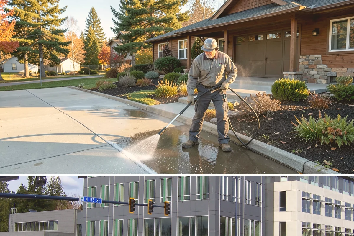 Exterior Gutter Whitening in Shoreline, King County, WA - Whitening shows best in spring or summer when brighter light highlights the restored panels.