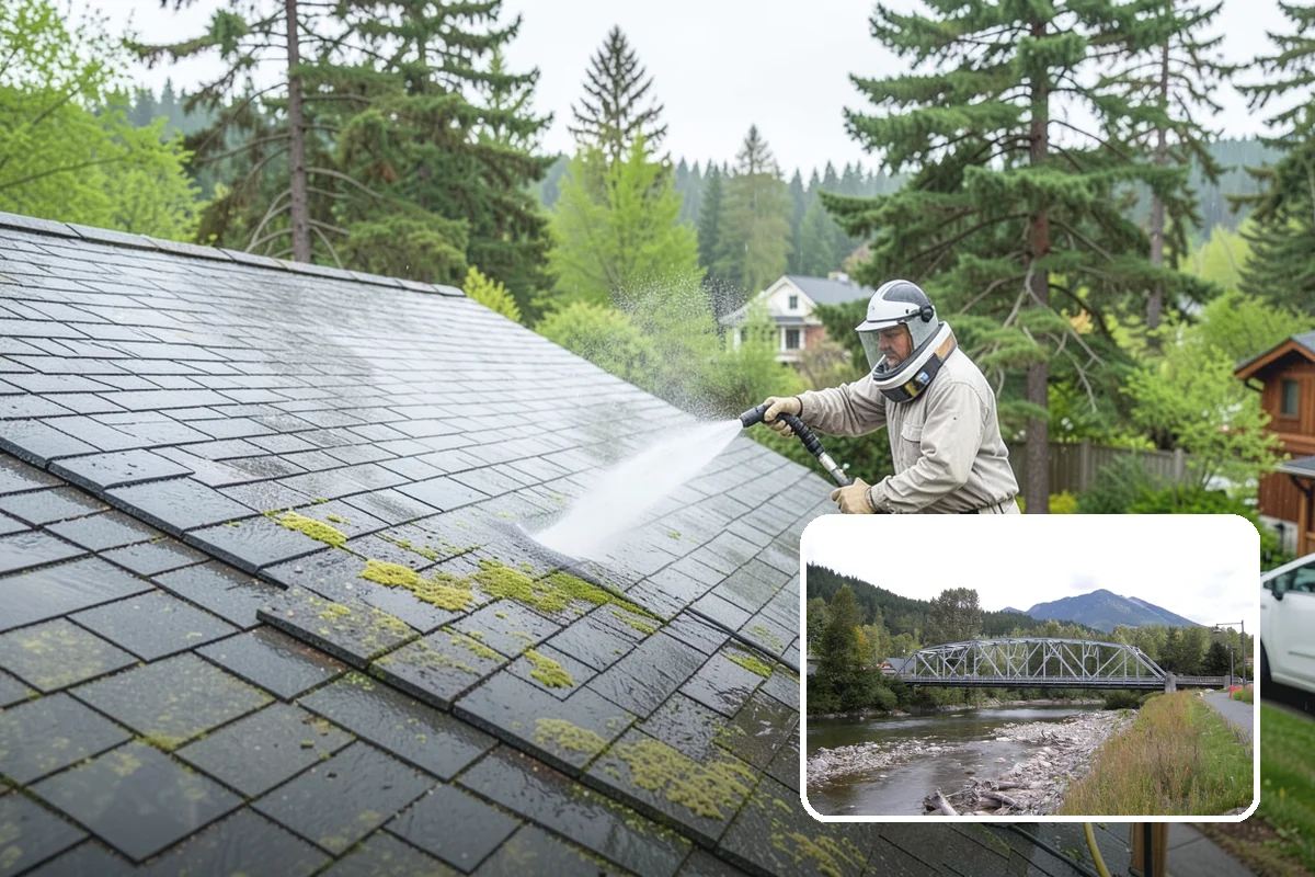 Exterior Gutter Whitening in Skykomish, King County, WA - Dissolves the gray oxidation layer on white gutter faces