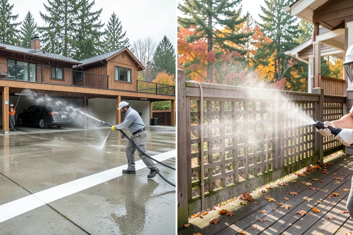 Exterior Gutter Whitening in Snoqualmie, King County, WA - Rinse loose grime from the gutter faces