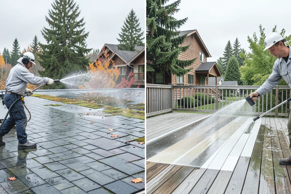 Exterior Gutter Whitening in South Prairie, Pierce County, WA - Rinse loose grime from the gutter faces