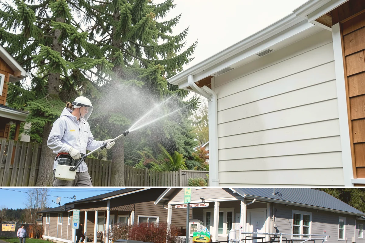 Exterior Gutter Whitening in South Prairie, Pierce County, WA - Whitening shows best in spring or summer when brighter light highlights the restored panels.