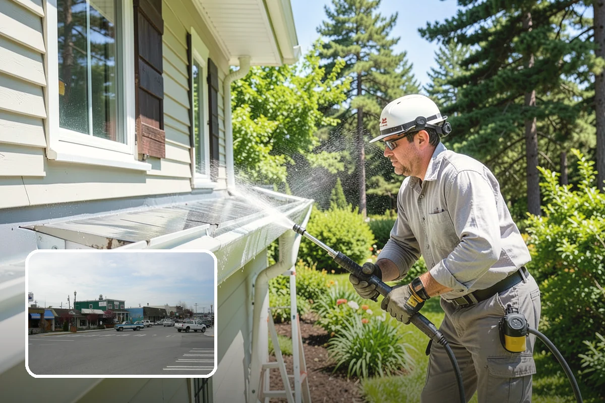 Exterior Gutter Whitening in Stanwood, Snohomish County, WA - Dissolves the gray oxidation layer on white gutter faces