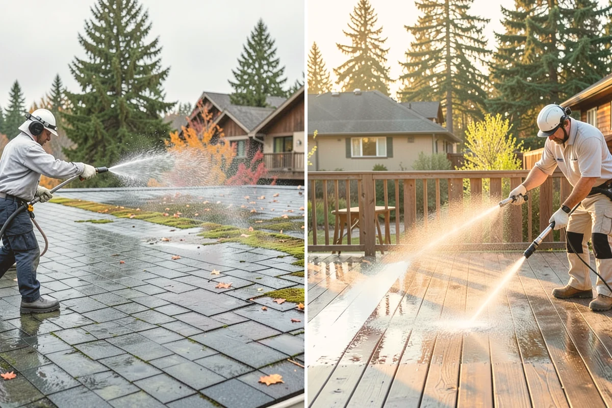 Exterior Gutter Whitening in Stanwood, Snohomish County, WA - Rinse loose grime from the gutter faces