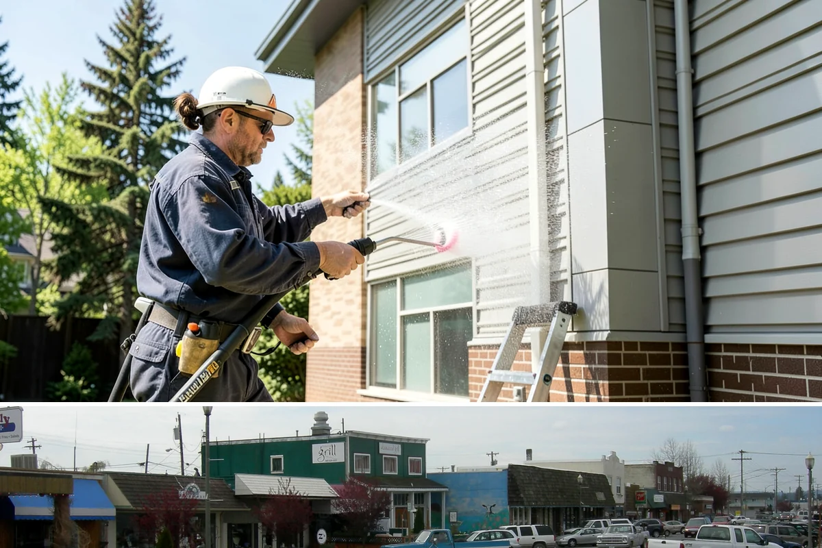 Exterior Gutter Whitening in Stanwood, Snohomish County, WA - Whitening shows best in spring or summer when brighter light highlights the restored panels.