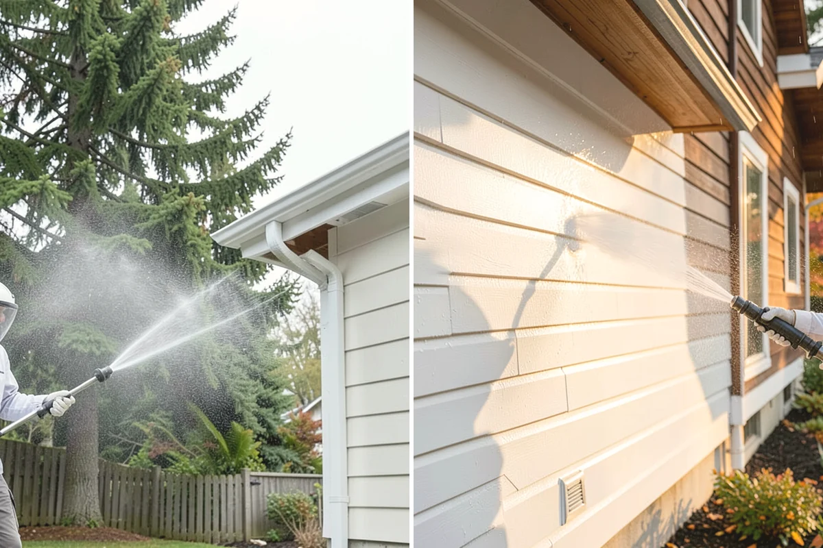 Exterior Gutter Whitening in Steilacoom, Pierce County, WA - Rinse loose grime from the gutter faces