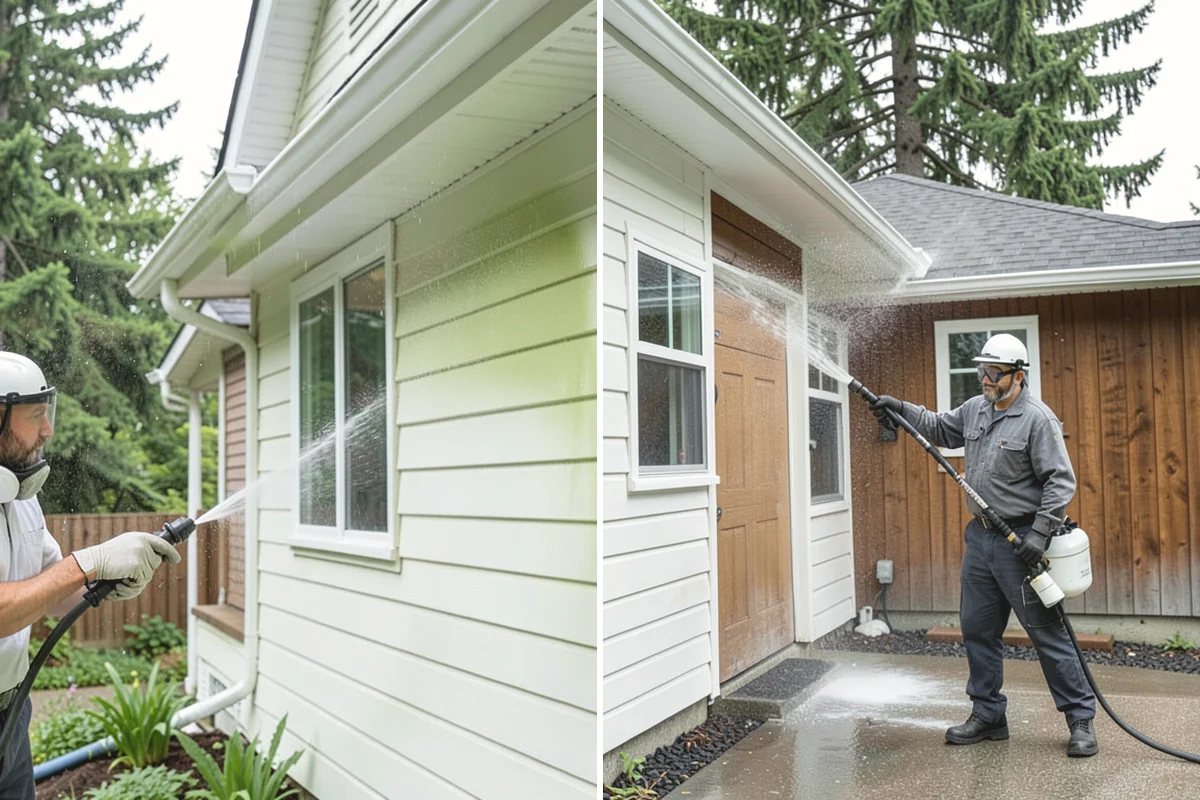Exterior Gutter Whitening in Tacoma, Pierce County, WA - Rinse loose grime from the gutter faces