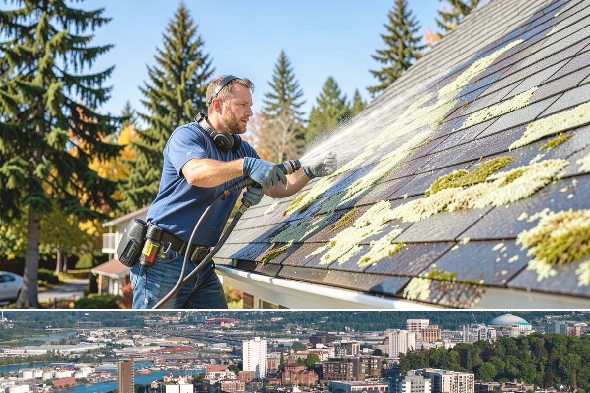 Exterior Gutter Whitening in Tacoma, Pierce County, WA - Whitening shows best in spring or summer when brighter light highlights the restored panels.