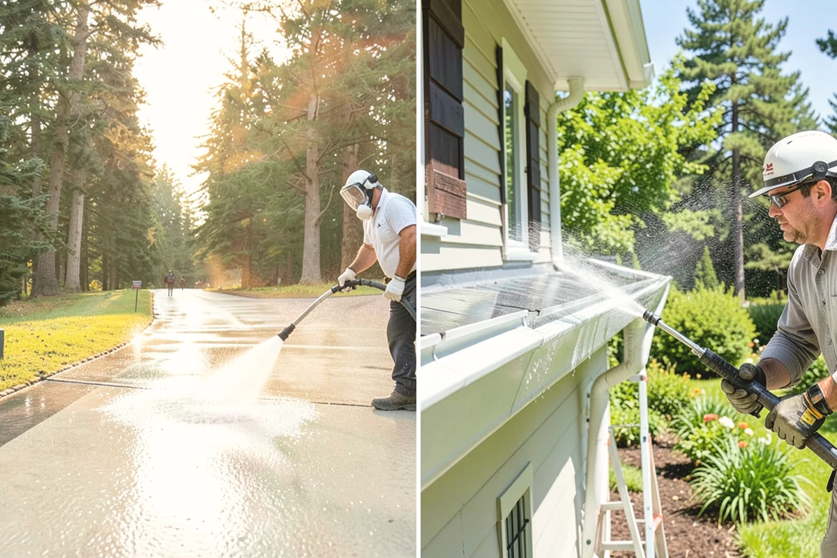 Exterior Gutter Whitening in University Place, Pierce County, WA - Rinse loose grime from the gutter faces