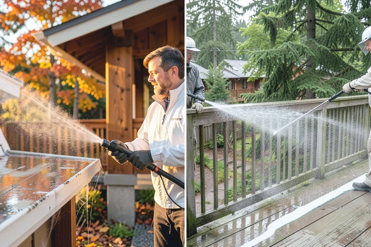 Exterior Gutter Whitening in Woodinville, King County, WA - Rinse loose grime from the gutter faces