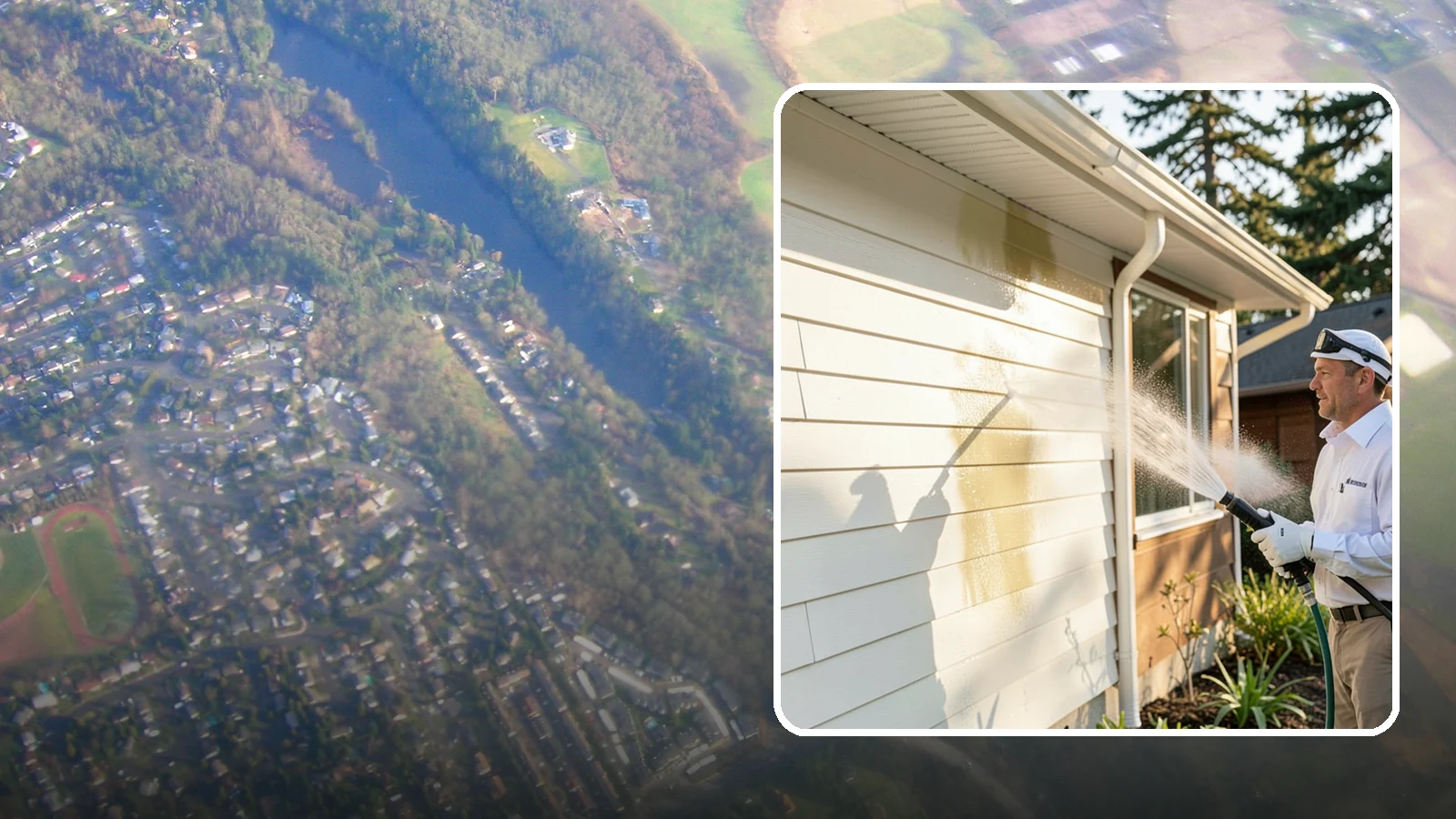 Exterior House Cleaning in Algona, King County, WA - Exterior house cleaning tackles the full outside of your home, from siding and soffits to trim and entry areas dulled by...