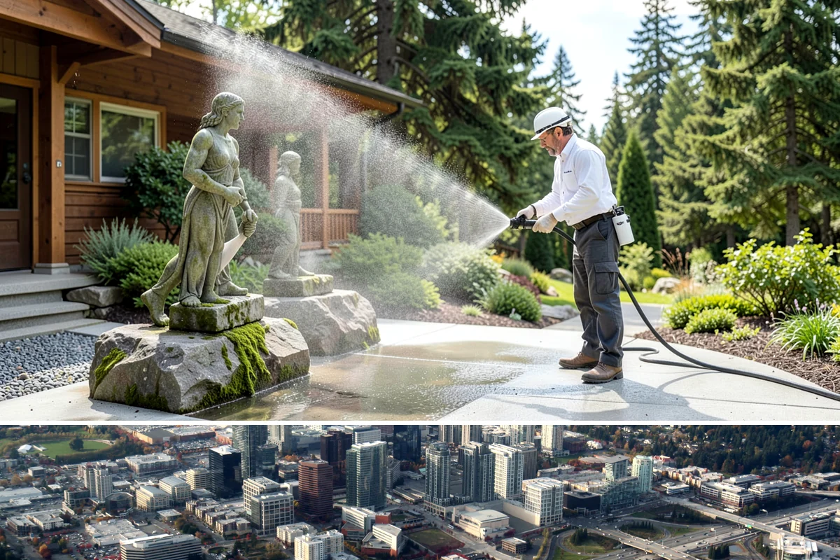 Exterior House Cleaning in Bellevue, King County, WA - Plan for the warmer months of late spring to early autumn when surfaces dry quickly between cleaning steps.