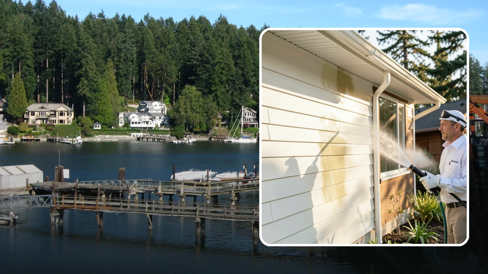 Exterior House Cleaning in Gig Harbor, Pierce County, WA - Exterior house cleaning tackles the full outside of your home, from siding and soffits to trim and entry areas dulled by...
