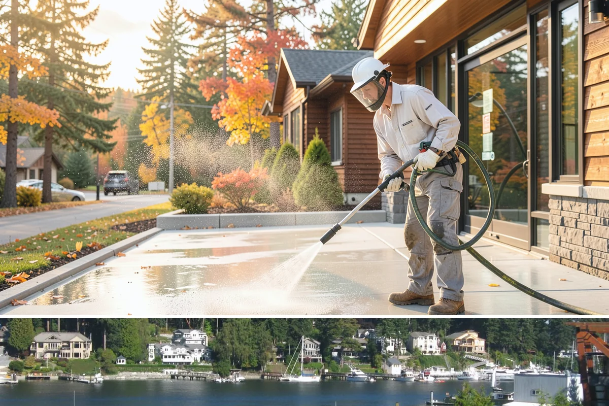 Exterior House Cleaning in Gig Harbor, Pierce County, WA - Plan for the warmer months of late spring to early autumn when surfaces dry quickly between cleaning steps.