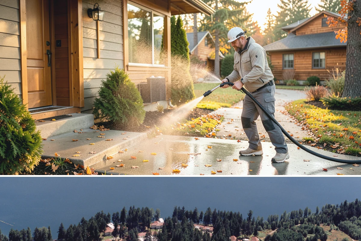 Exterior House Cleaning in Lakewood, Pierce County, WA - Plan for the warmer months of late spring to early autumn when surfaces dry quickly between cleaning steps.
