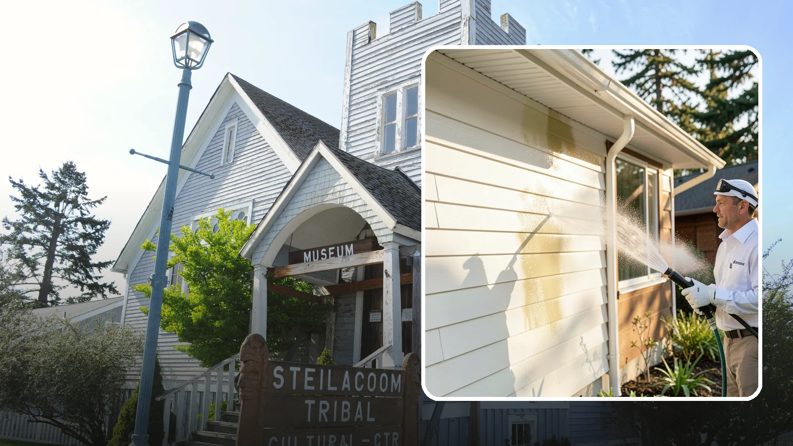 Exterior House Cleaning in Steilacoom, Pierce County, WA - Exterior house cleaning tackles the full outside of your home, from siding and soffits to trim and entry areas dulled by...