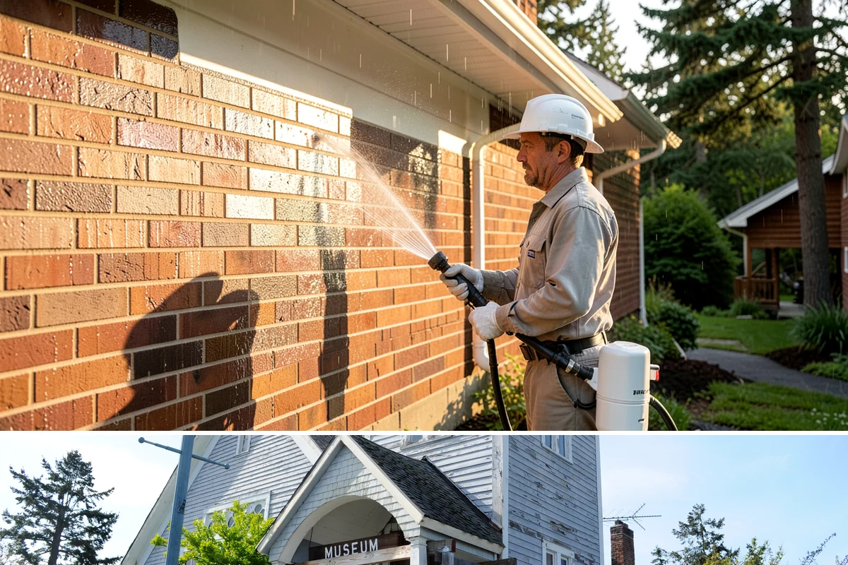 Exterior House Cleaning in Steilacoom, Pierce County, WA - Plan for the warmer months of late spring to early autumn when surfaces dry quickly between cleaning steps.