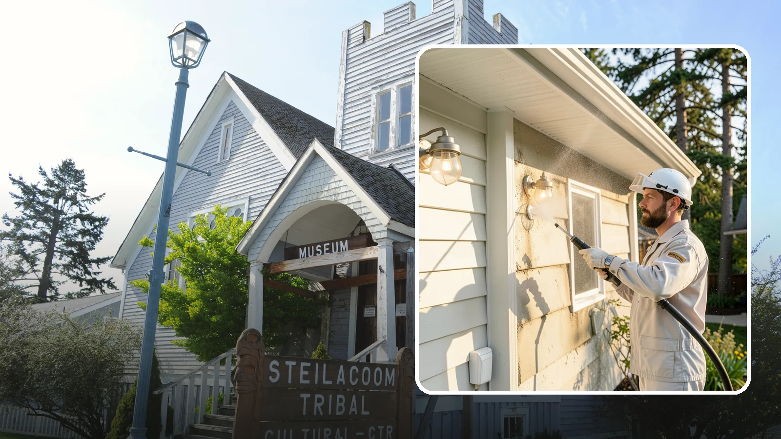 Exterior Light Fixture Cleaning in Steilacoom, Pierce County, WA - We hand clean porch and coach lights to clear cobwebs, insect debris, and oxidation from glass and metal fixtures.