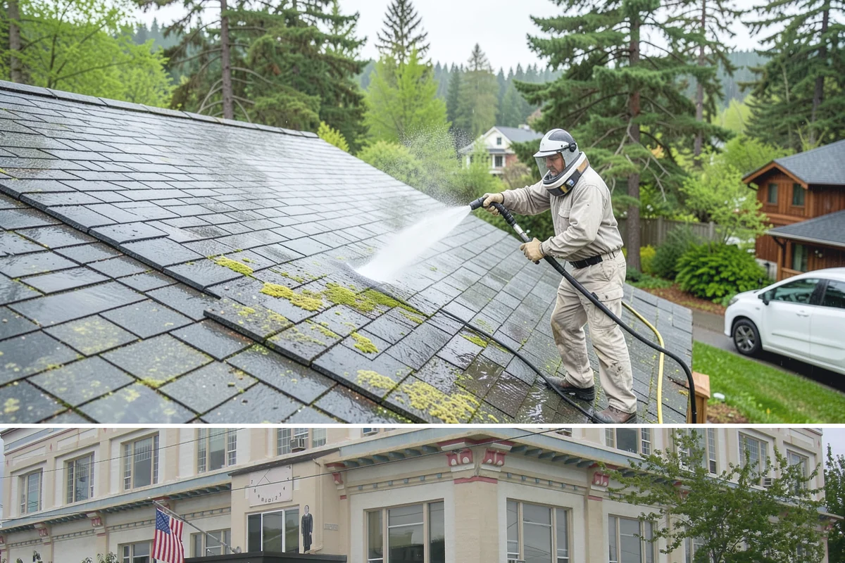 Exterior Stairs Cleaning in Anacortes, Skagit County, WA - Clean exterior stairs in fall and spring, the seasons when moss growth peaks and slip risk is highest.