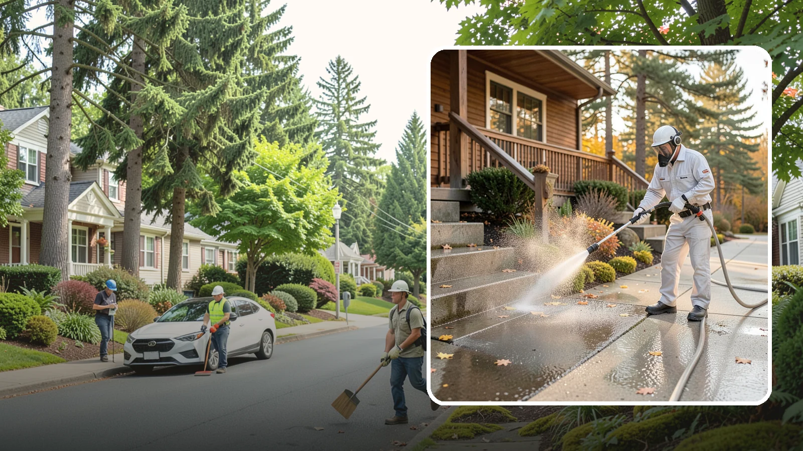 Exterior Stairs Cleaning in Beaux Arts Village, King County, WA - We pressure wash exterior stairs to remove the moss and slick film that make outdoor steps hazardous in wet weather.