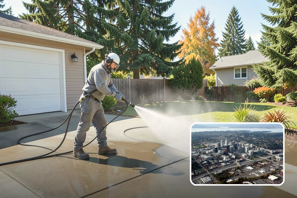 Exterior Stairs Cleaning in Bellevue, King County, WA - Restores traction by removing slick moss from treads