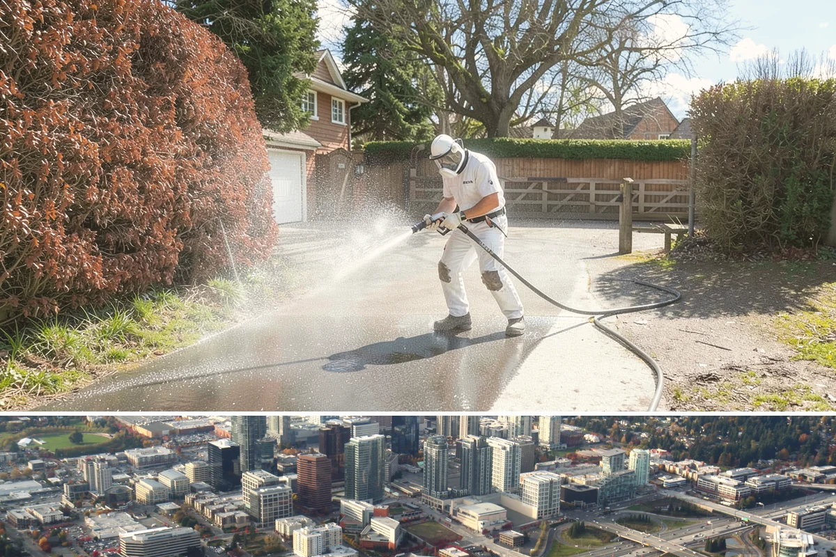 Exterior Stairs Cleaning in Bellevue, King County, WA - Clean exterior stairs in fall and spring, the seasons when moss growth peaks and slip risk is highest.