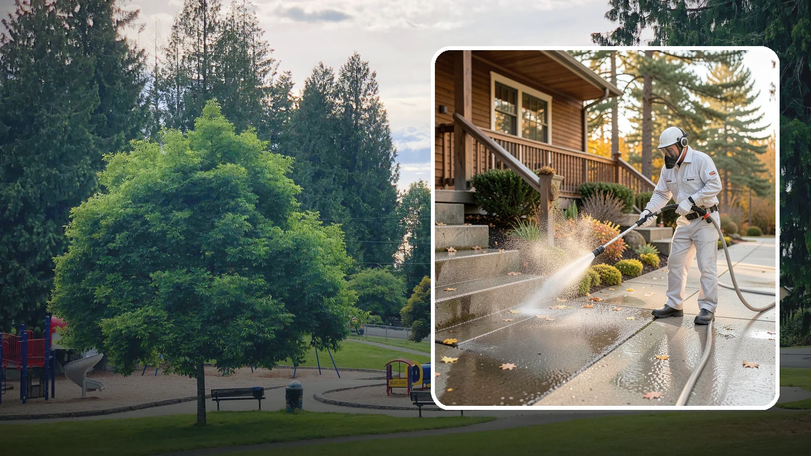 Exterior Stairs Cleaning in Bonney Lake, Pierce County, WA - We pressure wash exterior stairs to remove the moss and slick film that make outdoor steps hazardous in wet weather.