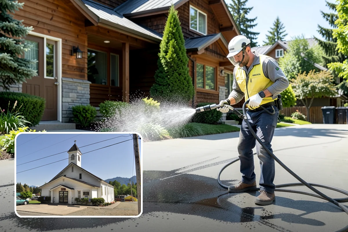 Exterior Stairs Cleaning in Concrete, Skagit County, WA - Restores traction by removing slick moss from treads