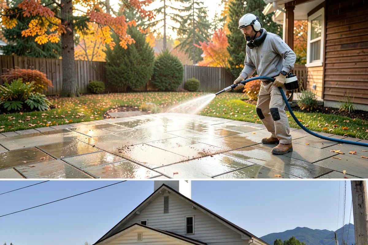 Exterior Stairs Cleaning in Concrete, Skagit County, WA - Clean exterior stairs in fall and spring, the seasons when moss growth peaks and slip risk is highest.