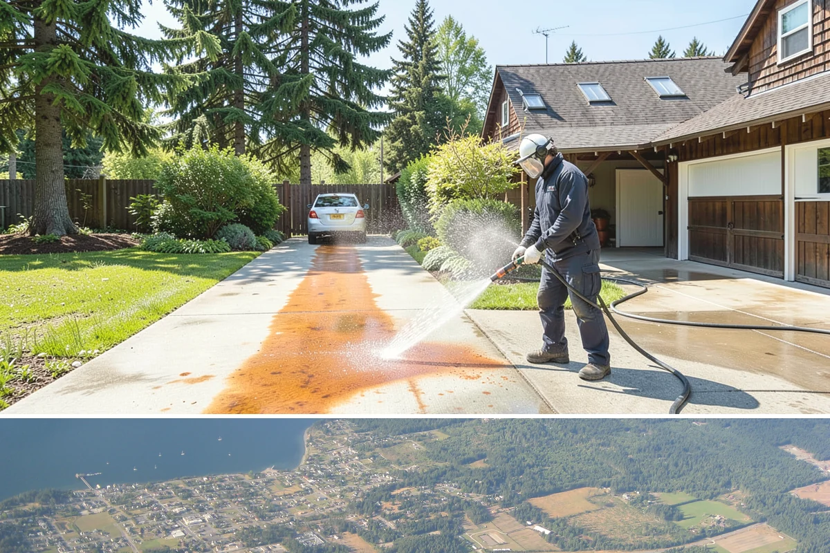Exterior Stairs Cleaning in Coupeville, Island County, WA - Clean exterior stairs in fall and spring, the seasons when moss growth peaks and slip risk is highest.