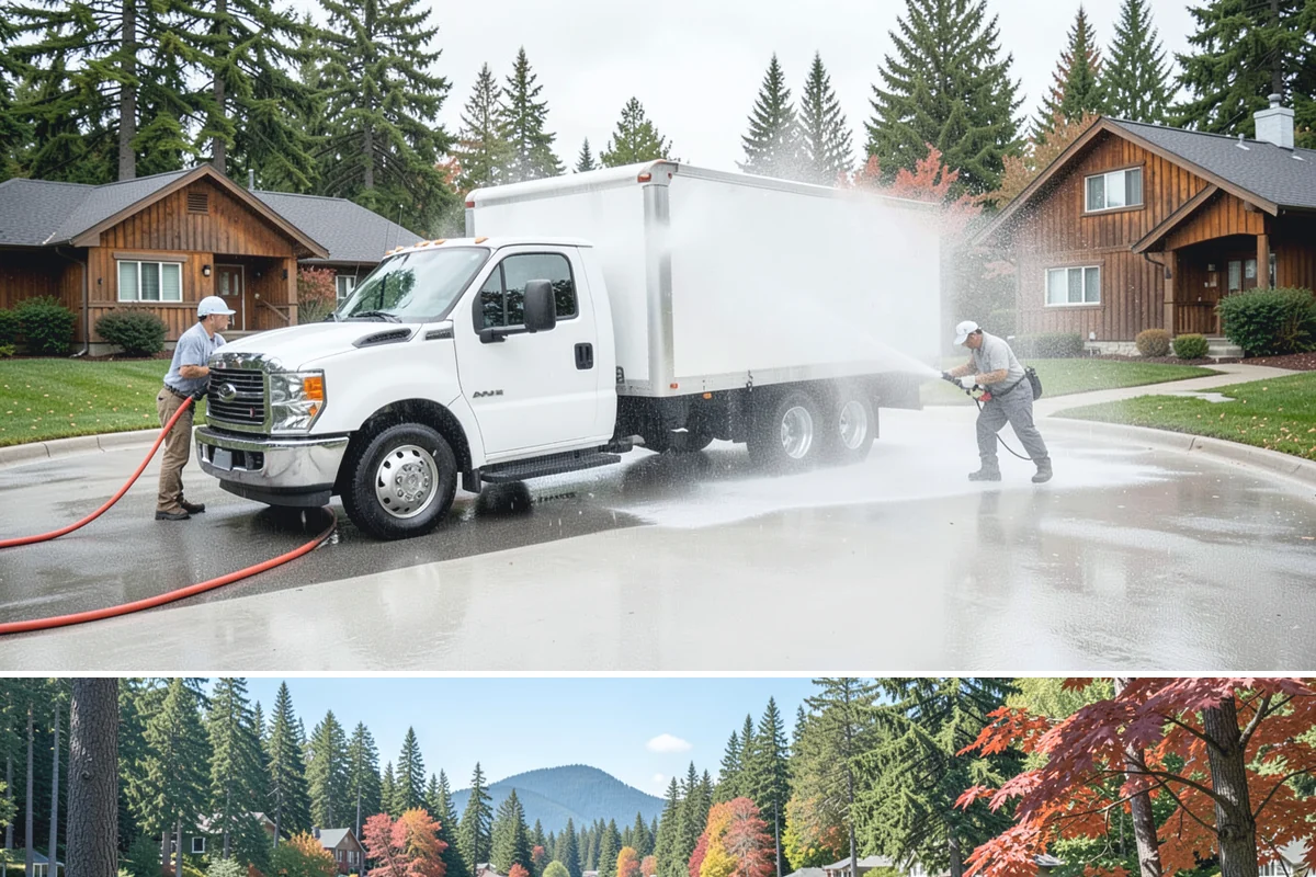 Exterior Stairs Cleaning in Covington, King County, WA - Clean exterior stairs in fall and spring, the seasons when moss growth peaks and slip risk is highest.