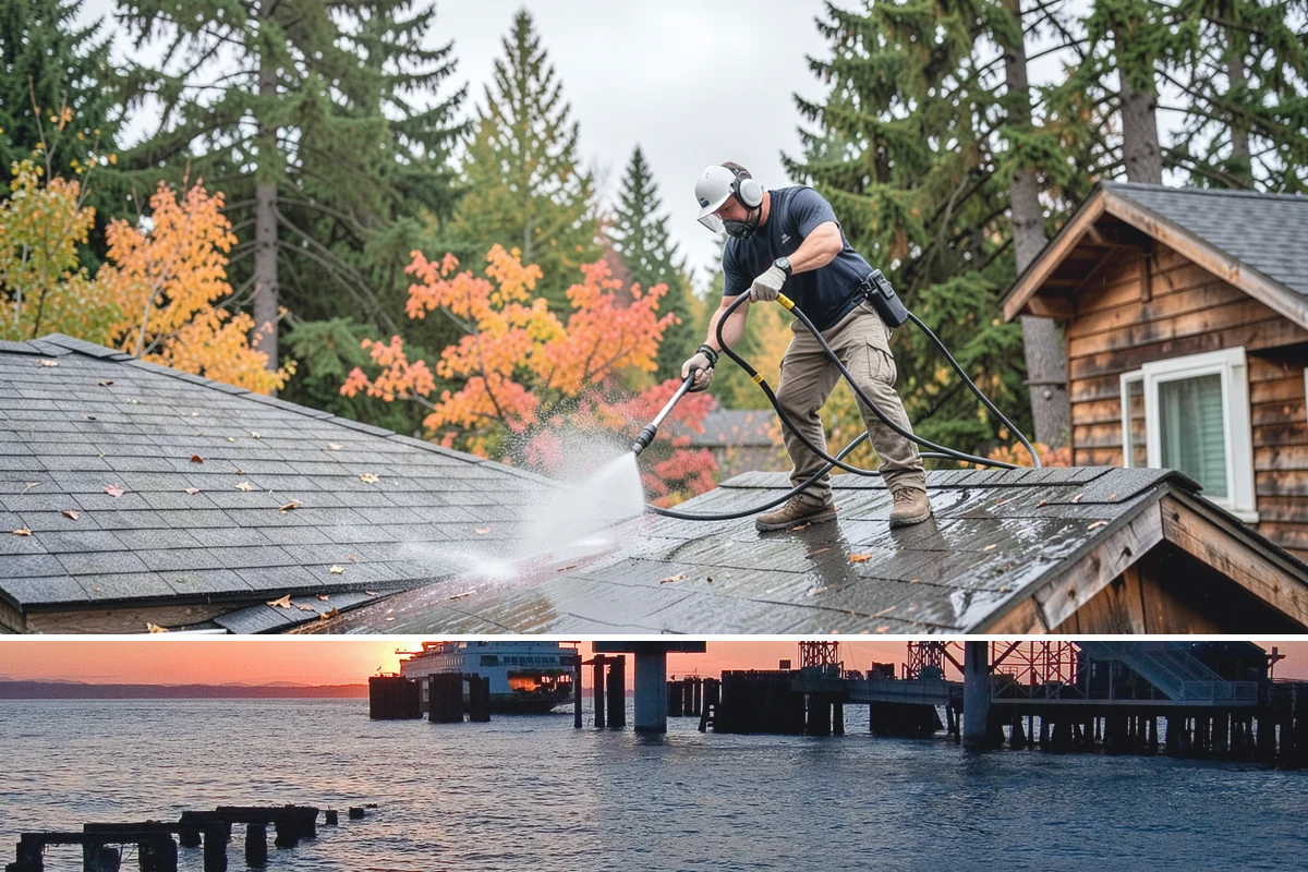 Exterior Stairs Cleaning in Edmonds, Snohomish County, WA - Clean exterior stairs in fall and spring, the seasons when moss growth peaks and slip risk is highest.