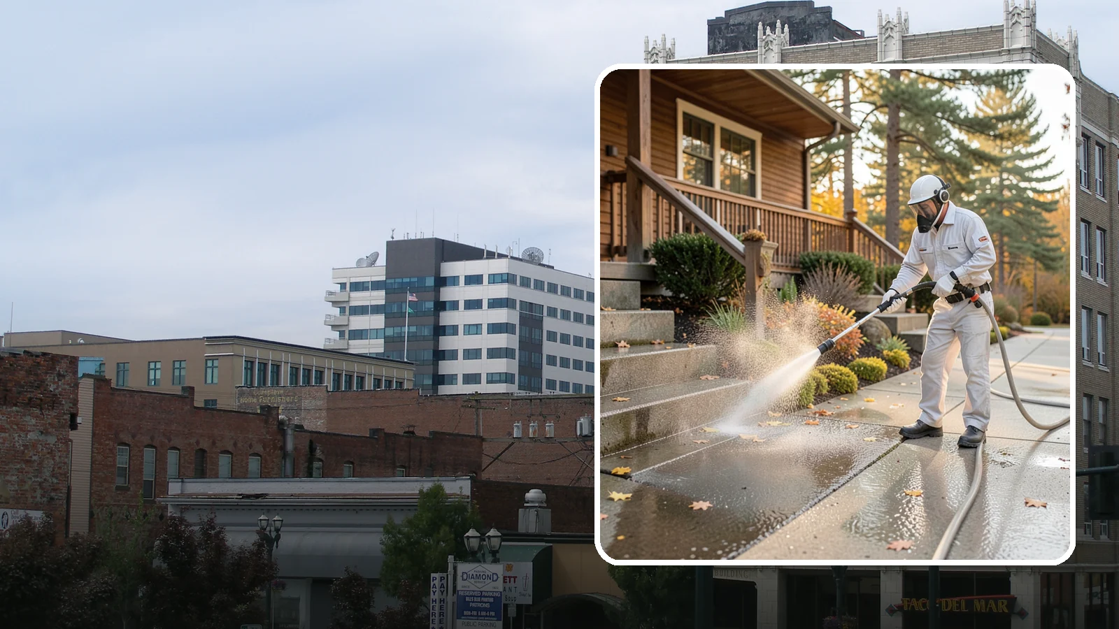 Exterior Stairs Cleaning in Everett, Snohomish County, WA - We pressure wash exterior stairs to remove the moss and slick film that make outdoor steps hazardous in wet weather.