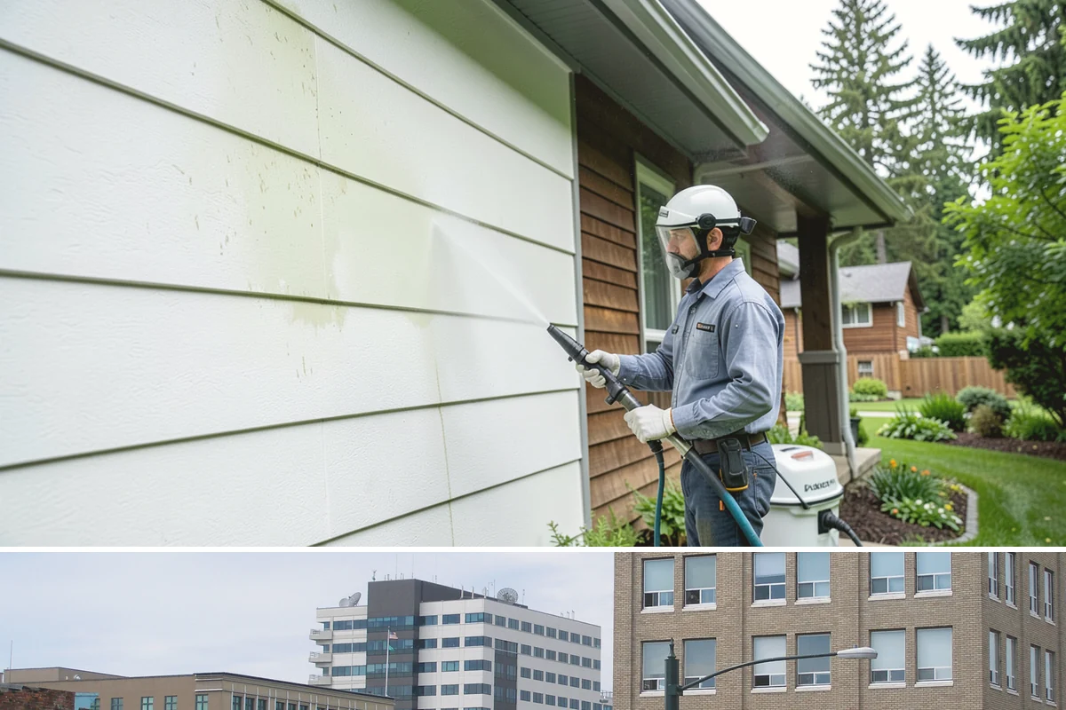 Exterior Stairs Cleaning in Everett, Snohomish County, WA - Clean exterior stairs in fall and spring, the seasons when moss growth peaks and slip risk is highest.