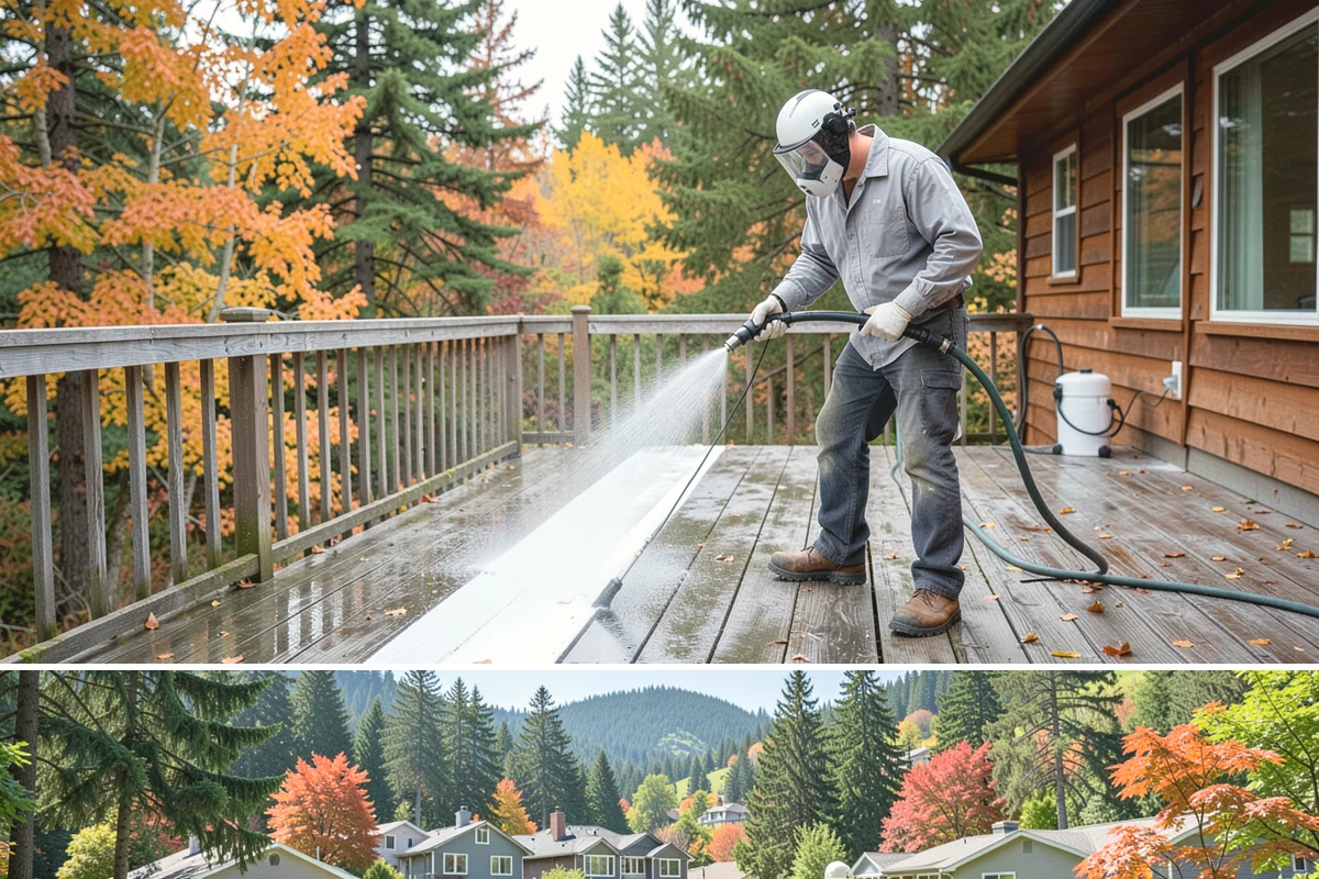 Exterior Stairs Cleaning in Fircrest, Pierce County, WA - Clean exterior stairs in fall and spring, the seasons when moss growth peaks and slip risk is highest.