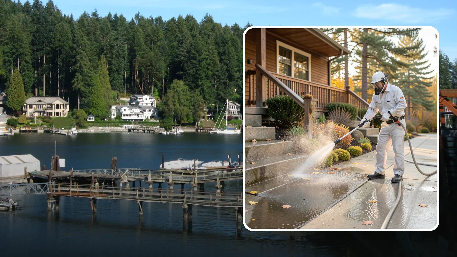 Exterior Stairs Cleaning in Gig Harbor, Pierce County, WA - We pressure wash exterior stairs to remove the moss and slick film that make outdoor steps hazardous in wet weather.