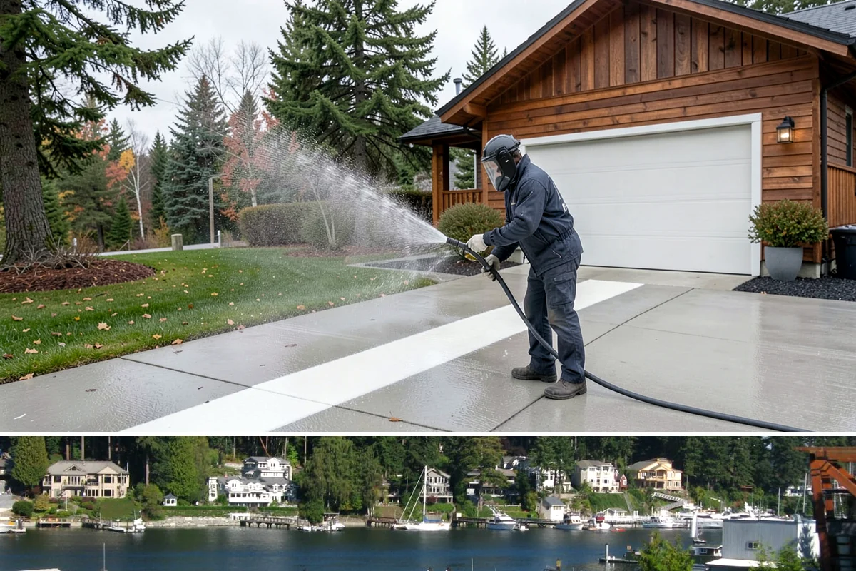 Exterior Stairs Cleaning in Gig Harbor, Pierce County, WA - Clean exterior stairs in fall and spring, the seasons when moss growth peaks and slip risk is highest.