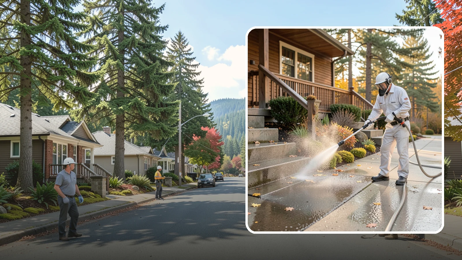 Exterior Stairs Cleaning in Hunts Point, King County, WA - We pressure wash exterior stairs to remove the moss and slick film that make outdoor steps hazardous in wet weather.