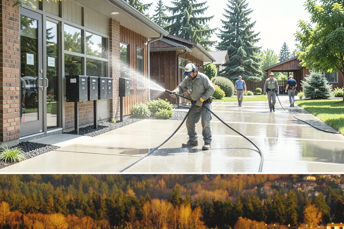 Exterior Stairs Cleaning in Kenmore, King County, WA - Clean exterior stairs in fall and spring, the seasons when moss growth peaks and slip risk is highest.