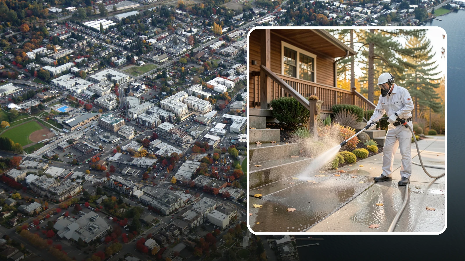 Exterior Stairs Cleaning in Kirkland, King County, WA - We pressure wash exterior stairs to remove the moss and slick film that make outdoor steps hazardous in wet weather.
