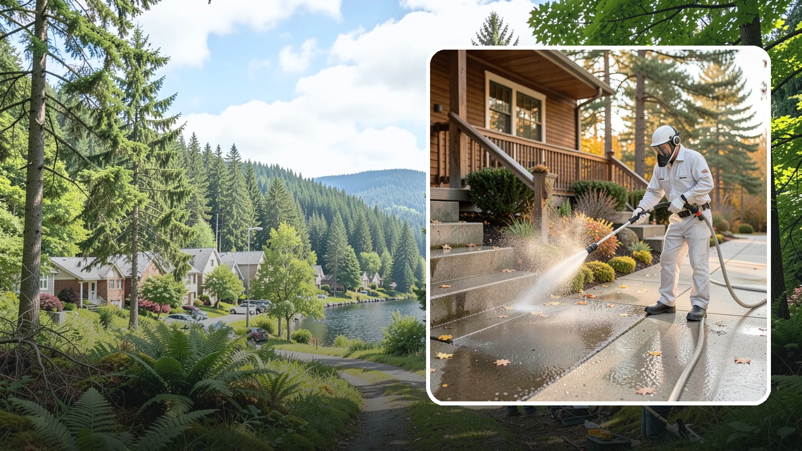 Exterior Stairs Cleaning in Lake Forest Park, King County, WA - We pressure wash exterior stairs to remove the moss and slick film that make outdoor steps hazardous in wet weather.