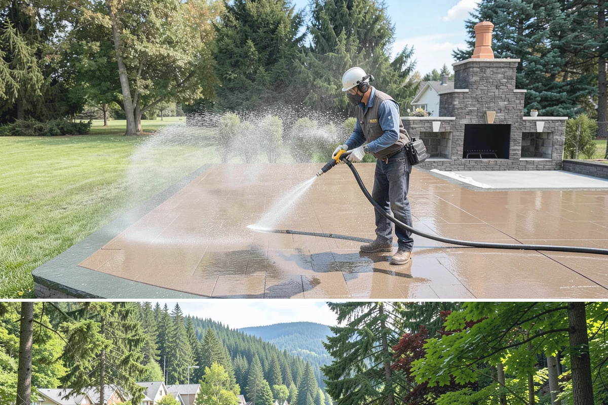 Exterior Stairs Cleaning in Lake Forest Park, King County, WA - Clean exterior stairs in fall and spring, the seasons when moss growth peaks and slip risk is highest.