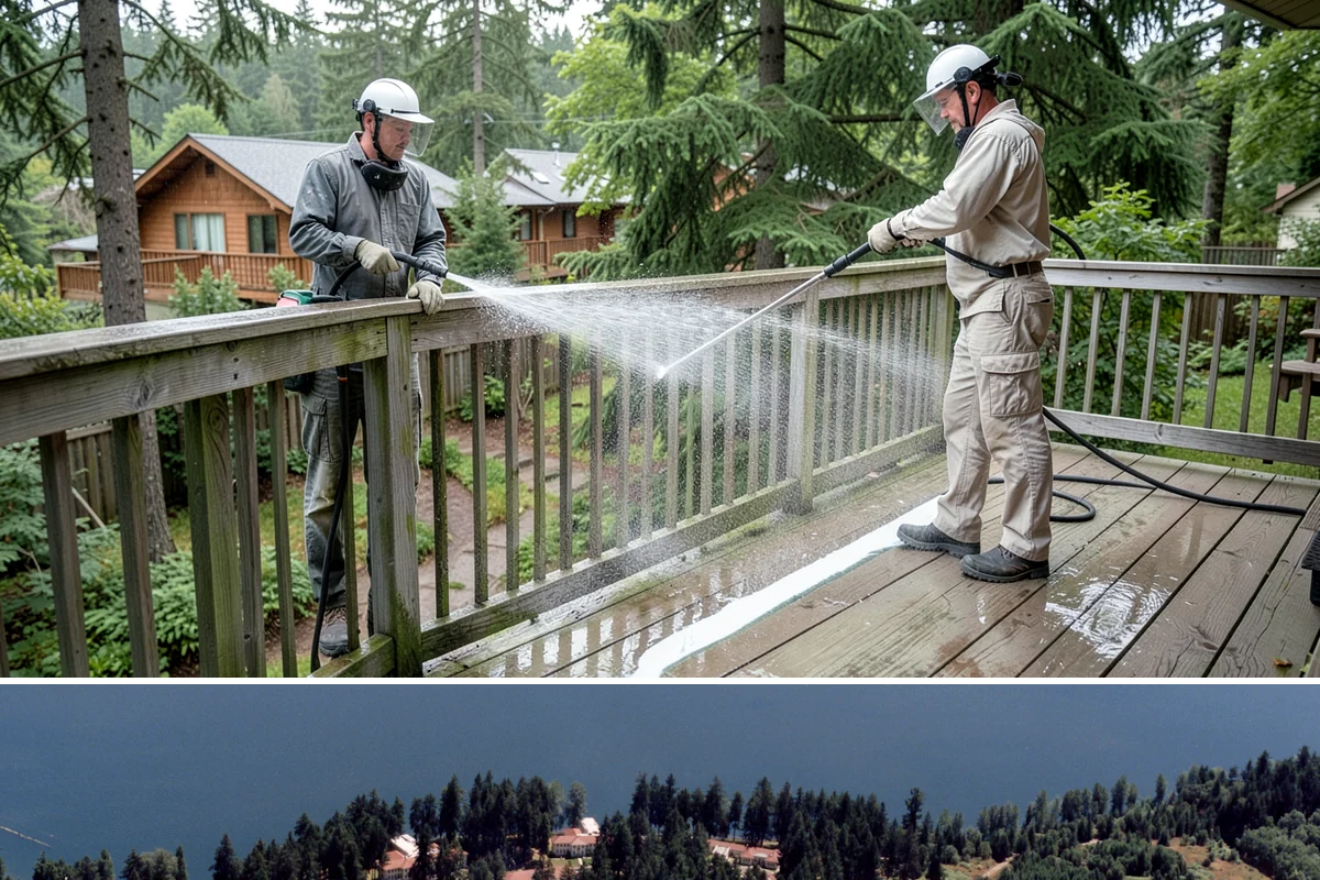 Exterior Stairs Cleaning in Lakewood, Pierce County, WA - Clean exterior stairs in fall and spring, the seasons when moss growth peaks and slip risk is highest.