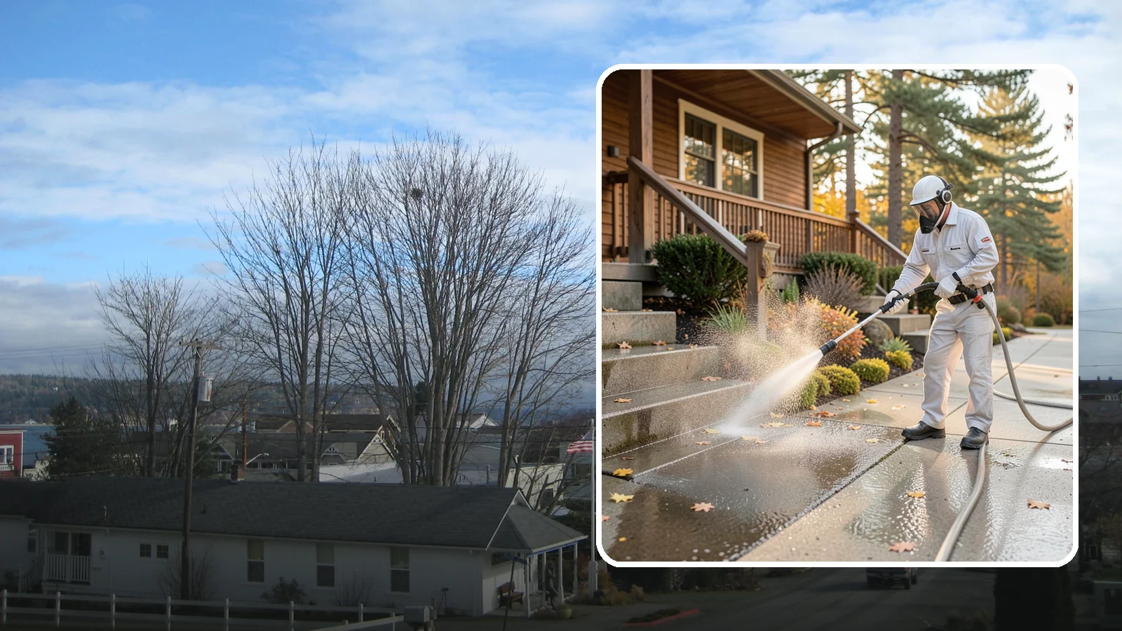 Exterior Stairs Cleaning in Langley, Island County, WA - We pressure wash exterior stairs to remove the moss and slick film that make outdoor steps hazardous in wet weather.